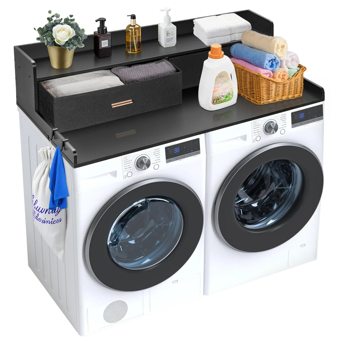 SucceBuy Washer Dryer Countertop With Drawer Shelf Organizer