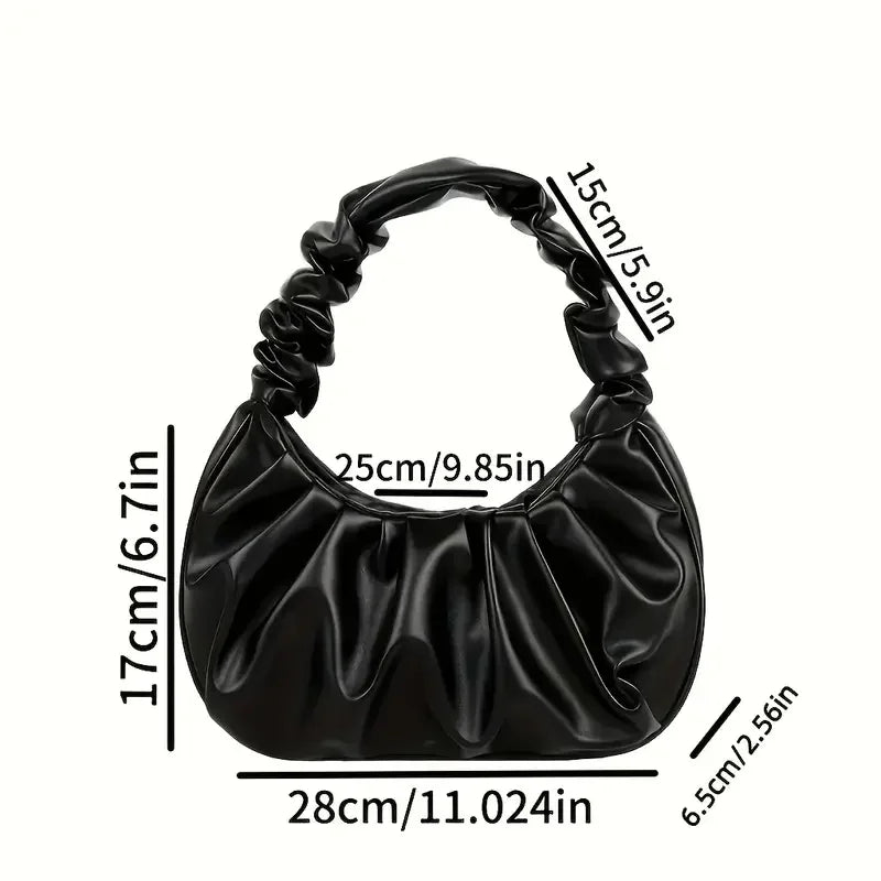 The Women Ruched Cloud Shoulder Bag Pleated PU Leather Crescent Hobo Handbag Soft Zipper Underarm Purse Daily Party Casual Ladies Hand Bags