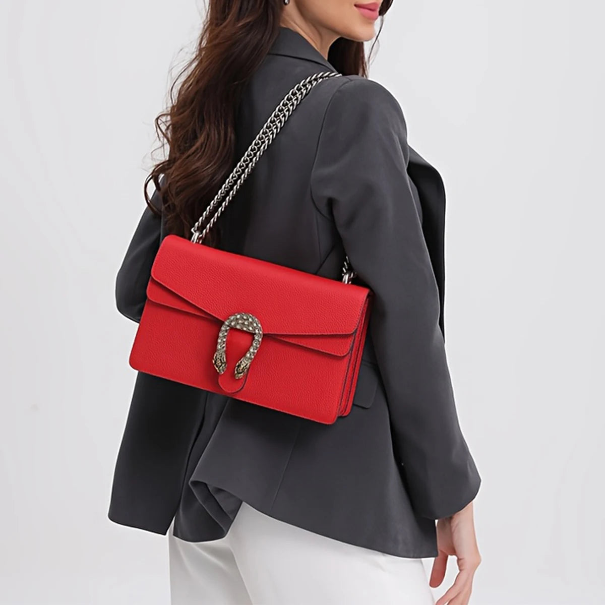 Genuine Leather Crossbody Bag For Women With Chain Strap