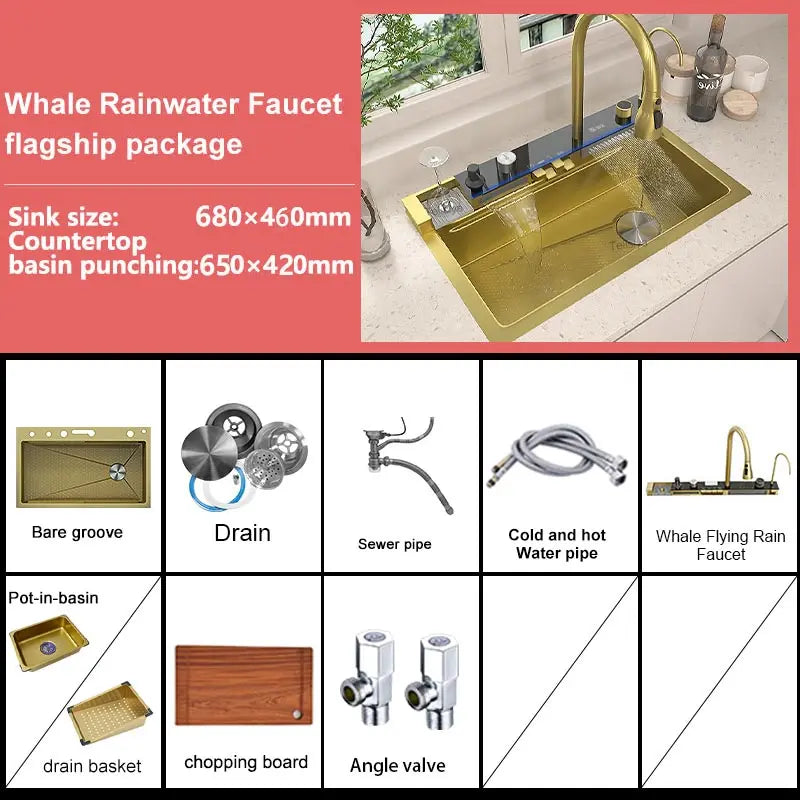 Various Waterfall Kitchen Sink Stainless Steel Multifunctional Large Single Slot Digital Display Sinks