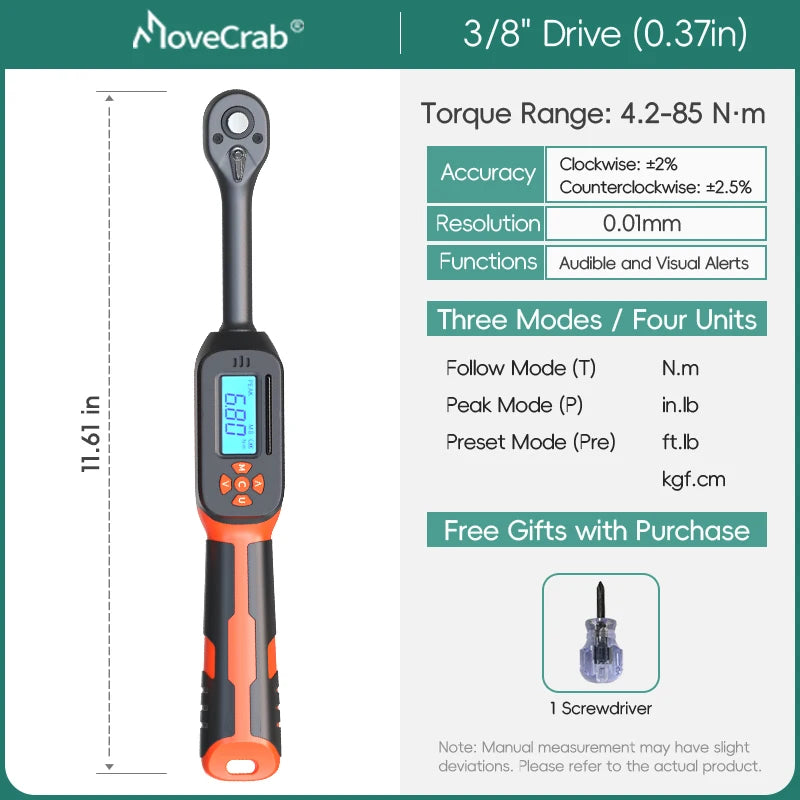 MoveCrab Digital Torque Wrench 1 To 340 Nm Preset Alerts