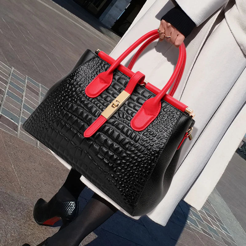 Aidrani Crocodile Pattern Women's Handbag Genuine Leather Tote
