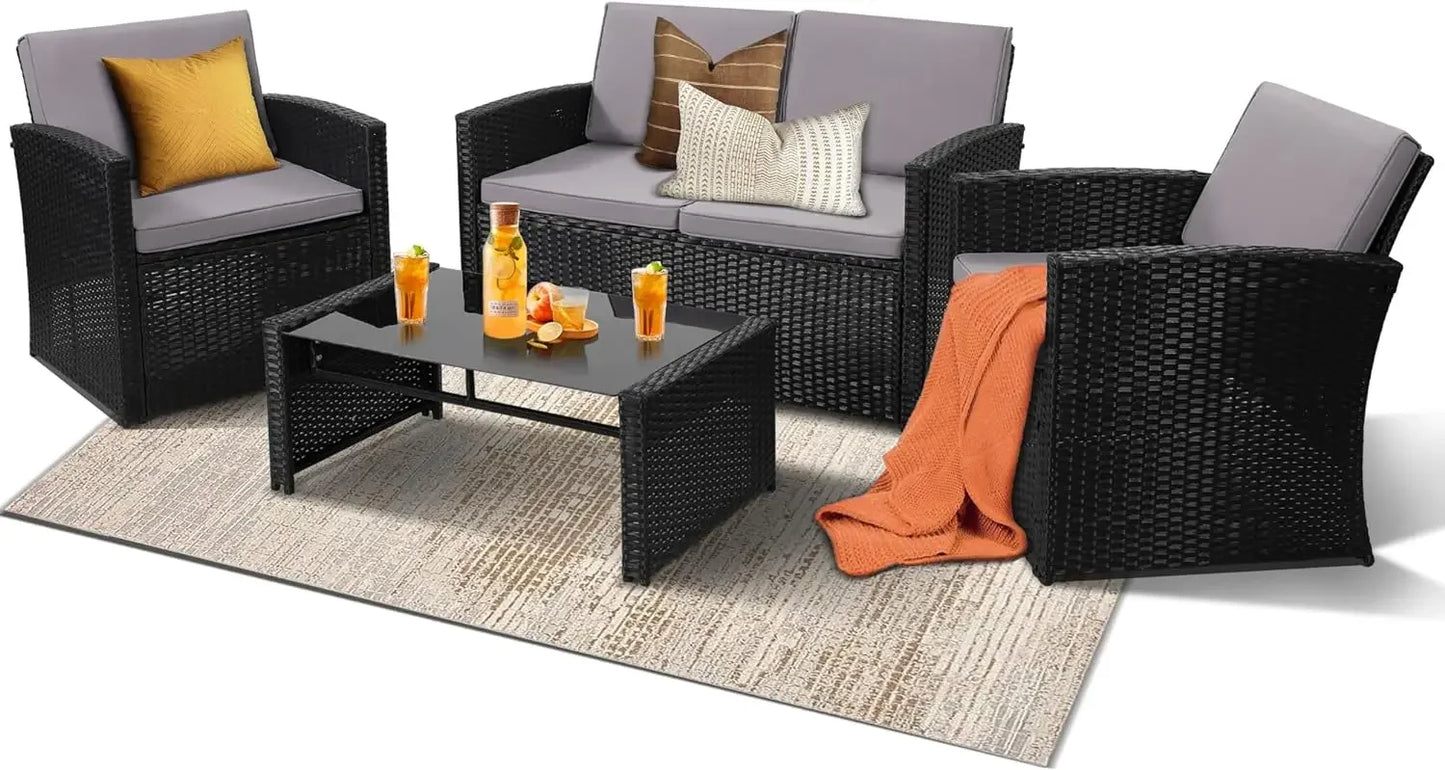 Outdoor Wicker Patio Conversation Set With Sofa And Table