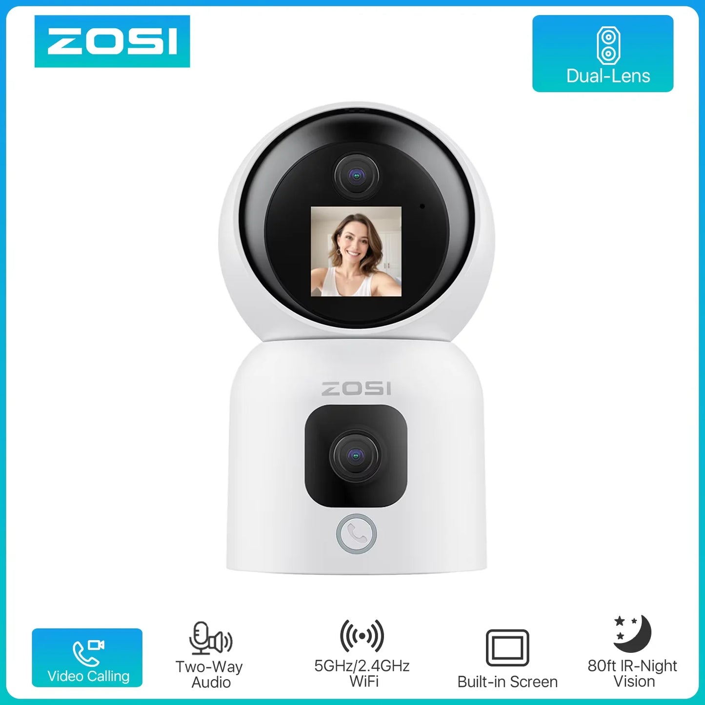 ZOSI 360° Smart Home Security Camera PTZ Auto Tracking Baby Monitor AI Panoramic HD Night Vision Indoor WiFi Surveillance Camera - Louie's Joint 