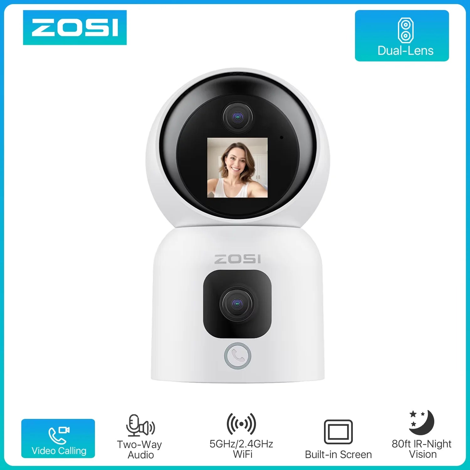 ZOSI 360° Smart Home Security Camera PTZ Auto Tracking Baby Monitor AI Panoramic HD Night Vision Indoor WiFi Surveillance Camera - Louie's Joint 