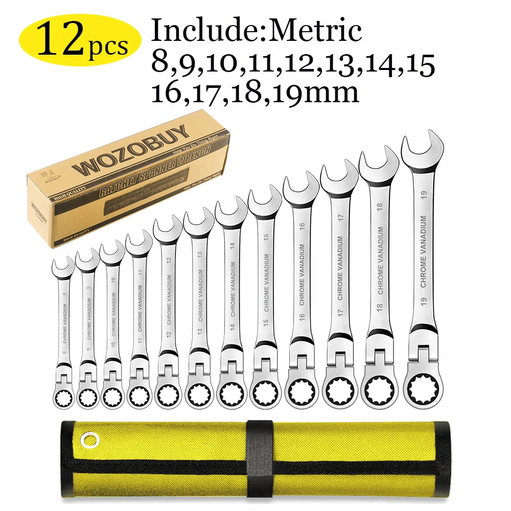 WOZOBUY Flex-Head Ratchet Wrench Set 72 Teeth Cr-V Steel