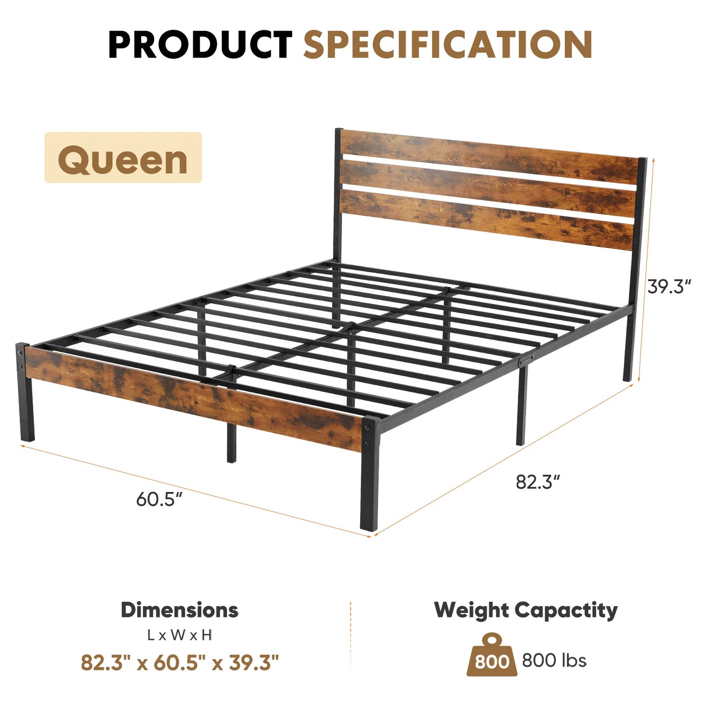 JHK Queen Size Metal Platform Bed Frame with Headboard and Footboard with 800LBS Sturdy Wooden Slats Support For Bed Room Home - Louie's Joint 