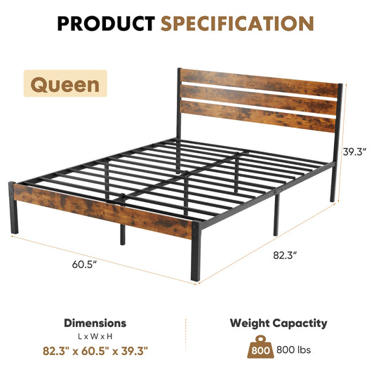 JHK Queen Size Metal Platform Bed Frame with Headboard and Footboard with 800LBS Sturdy Wooden Slats Support For Bed Room Home - Louie's Joint 