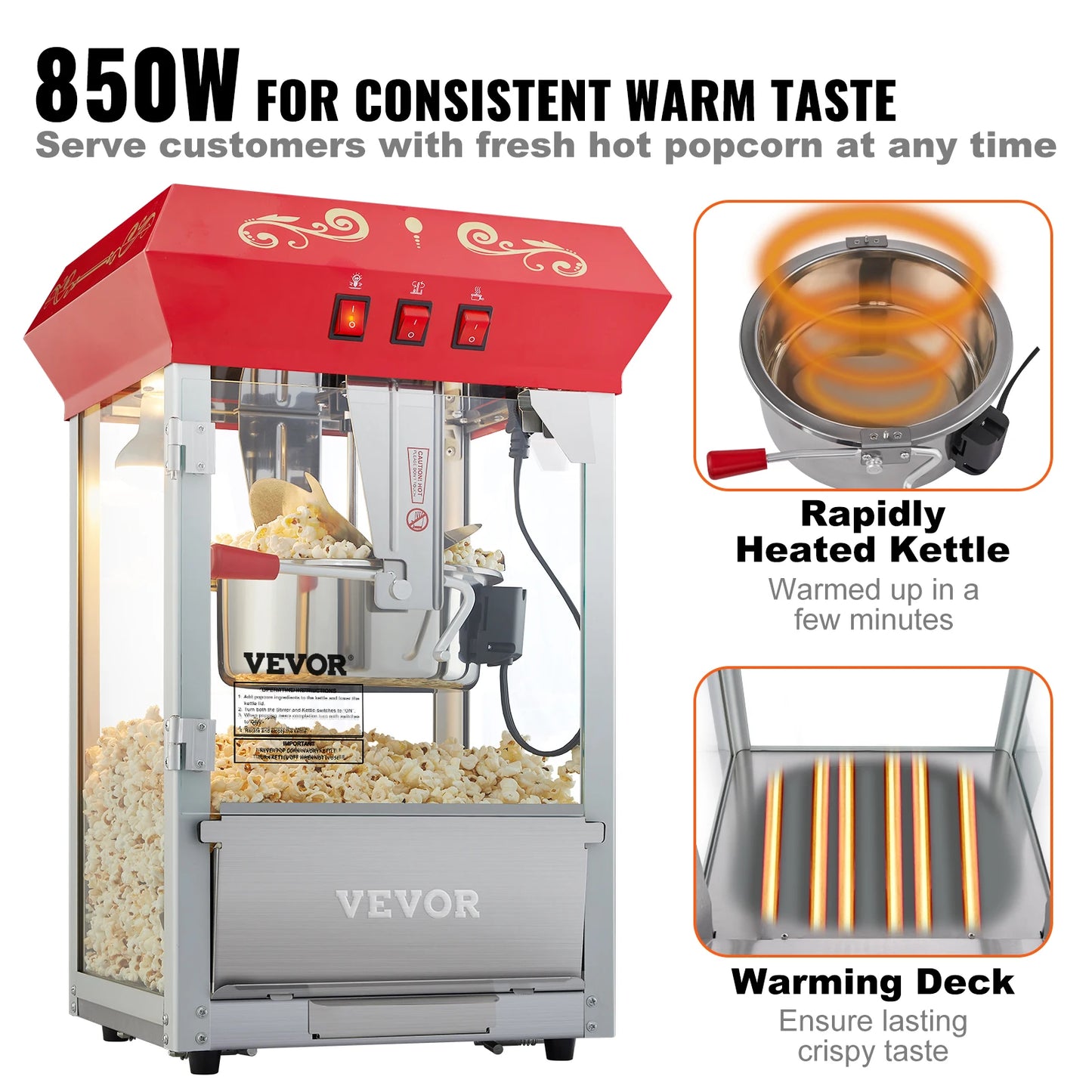 SucceBuy 8/12Oz Electric Popcorn Maker Commercial Popper Machine  Automatic Corn Cookware with Scoop Spoon SUS304 Heating Tube - Louie's Joint 