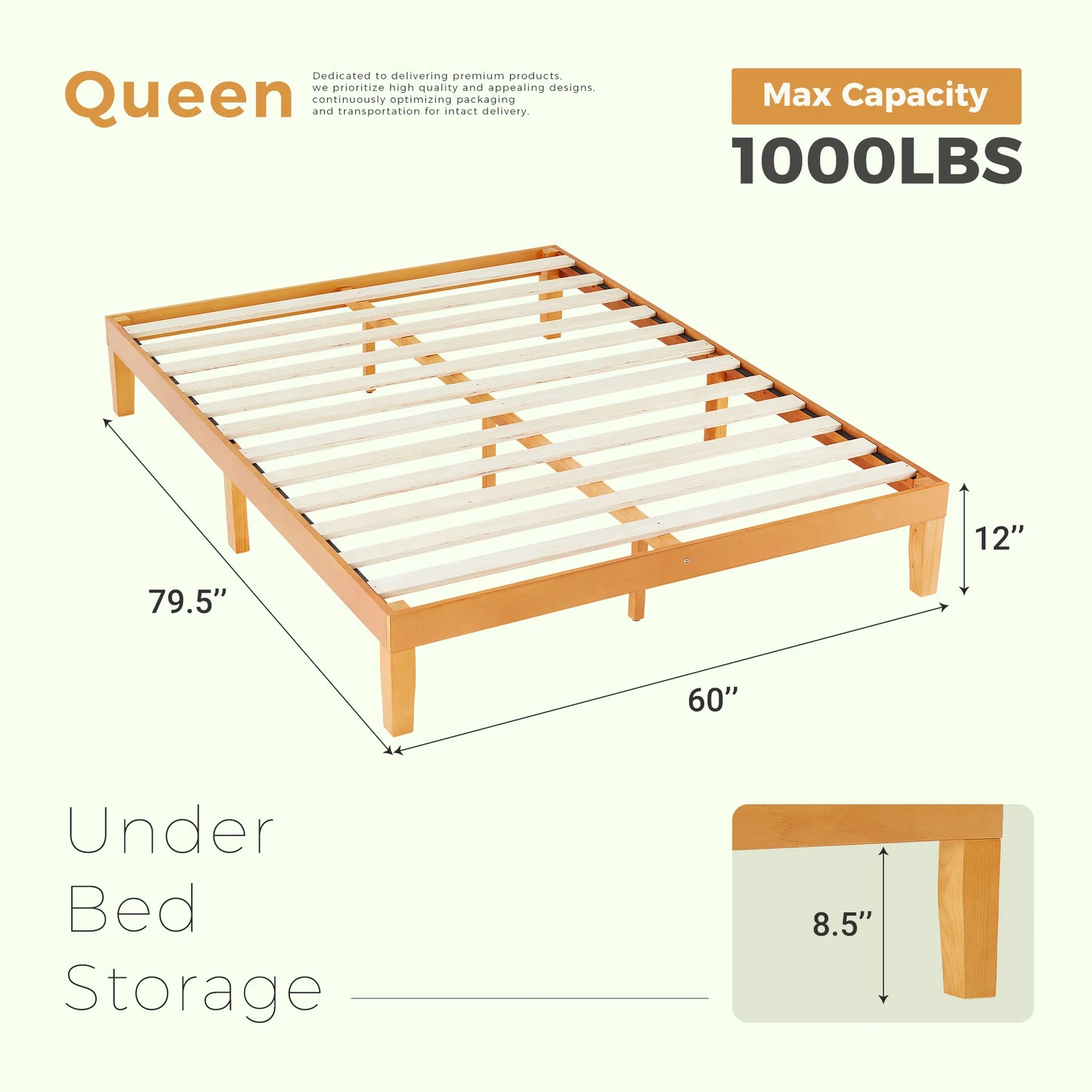 JHK All Size Solid Wood Bed Frame with Sturdy Wood Slat Support No Box Spring Needed Easy Assembly Eco-Friendly For Living Room - Louie's Joint 