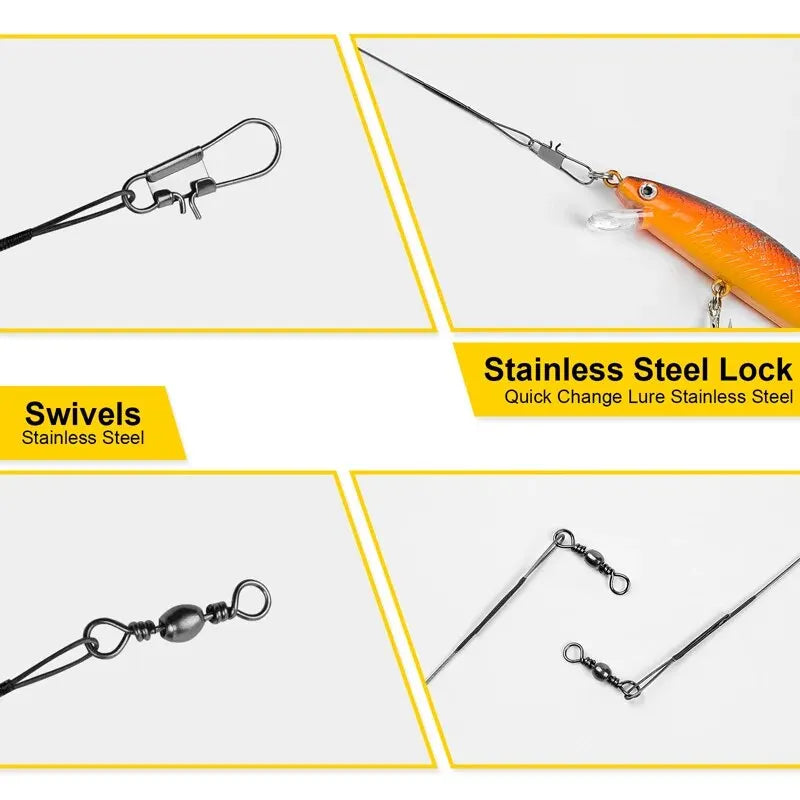 JSFUN 20Pc Anti Bite Steel Wire Leader With Swivel