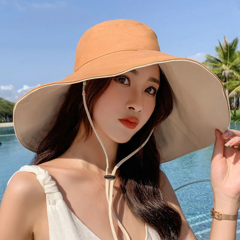 Wide Brim UPF 50+ Sun Hat Women Anti-UV Protection Hiking Fisherman Cap Fold Summer Solid Beach Hat 2023 Double sided Sun hat - Louie's Joint 