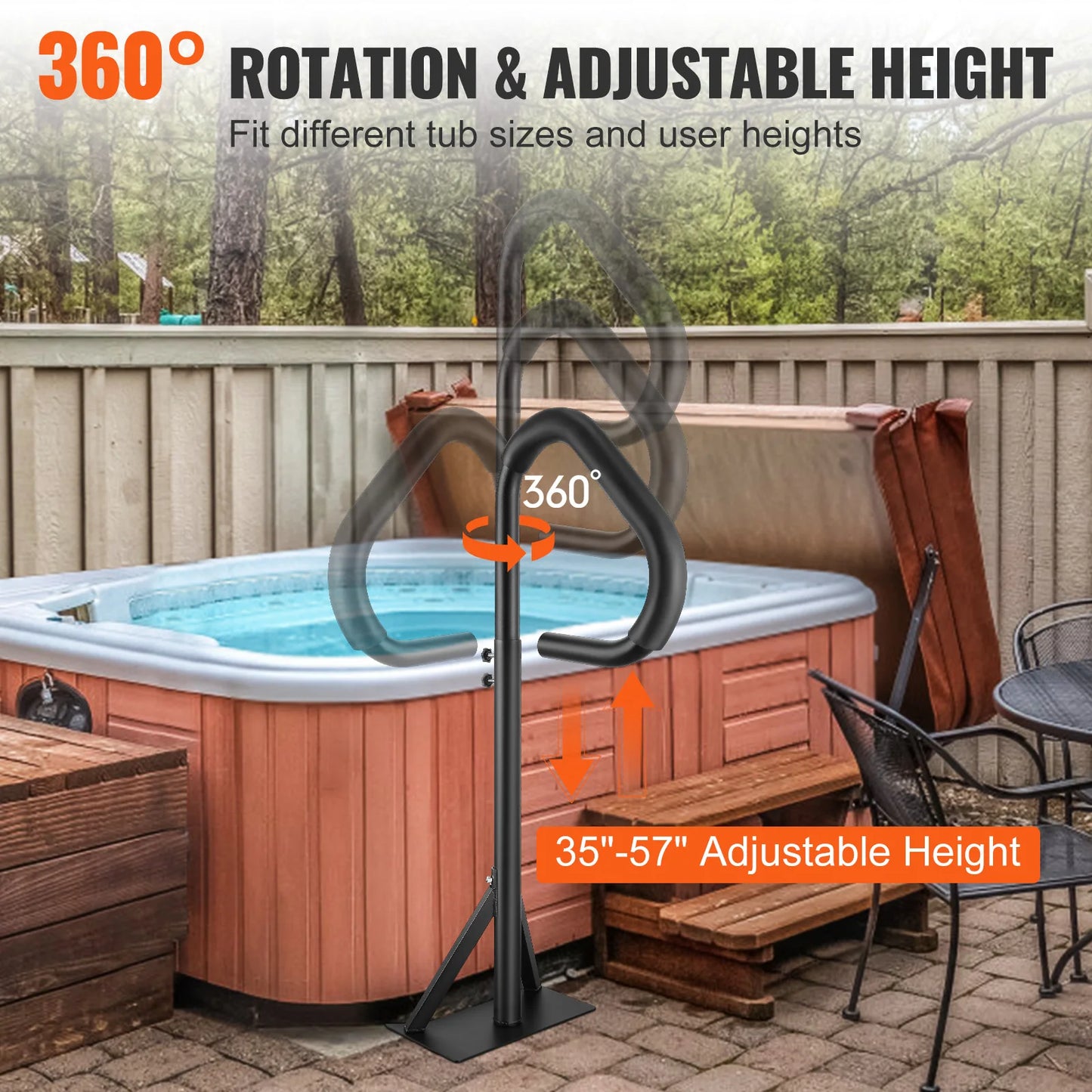 360 Rotatable Hot Tub Hand Rail With Slide-In Mount Base