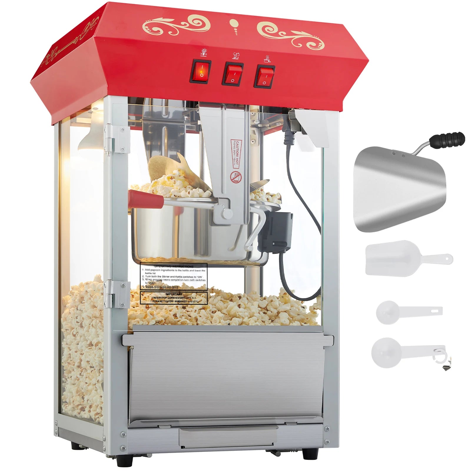 SucceBuy 8/12Oz Electric Popcorn Maker Commercial Popper Machine  Automatic Corn Cookware with Scoop Spoon SUS304 Heating Tube - Louie's Joint 