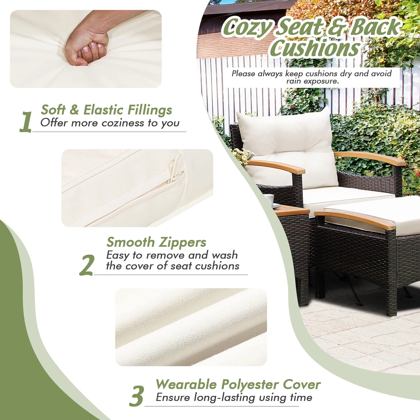 HOMASIS Patio Rattan Furniture Set With Cushioned Table And Ottoman