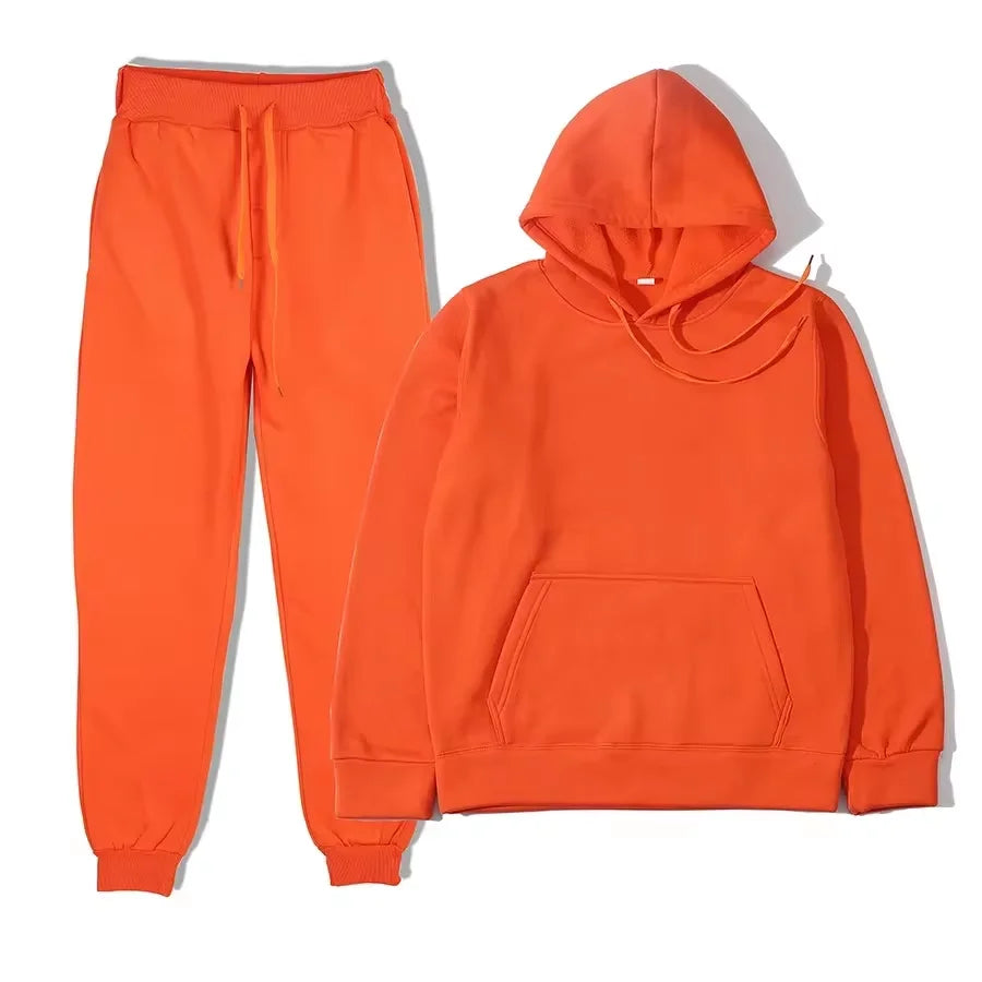 Winter Women Tracksuit Two Piece Set With Hooded Sweatshirt