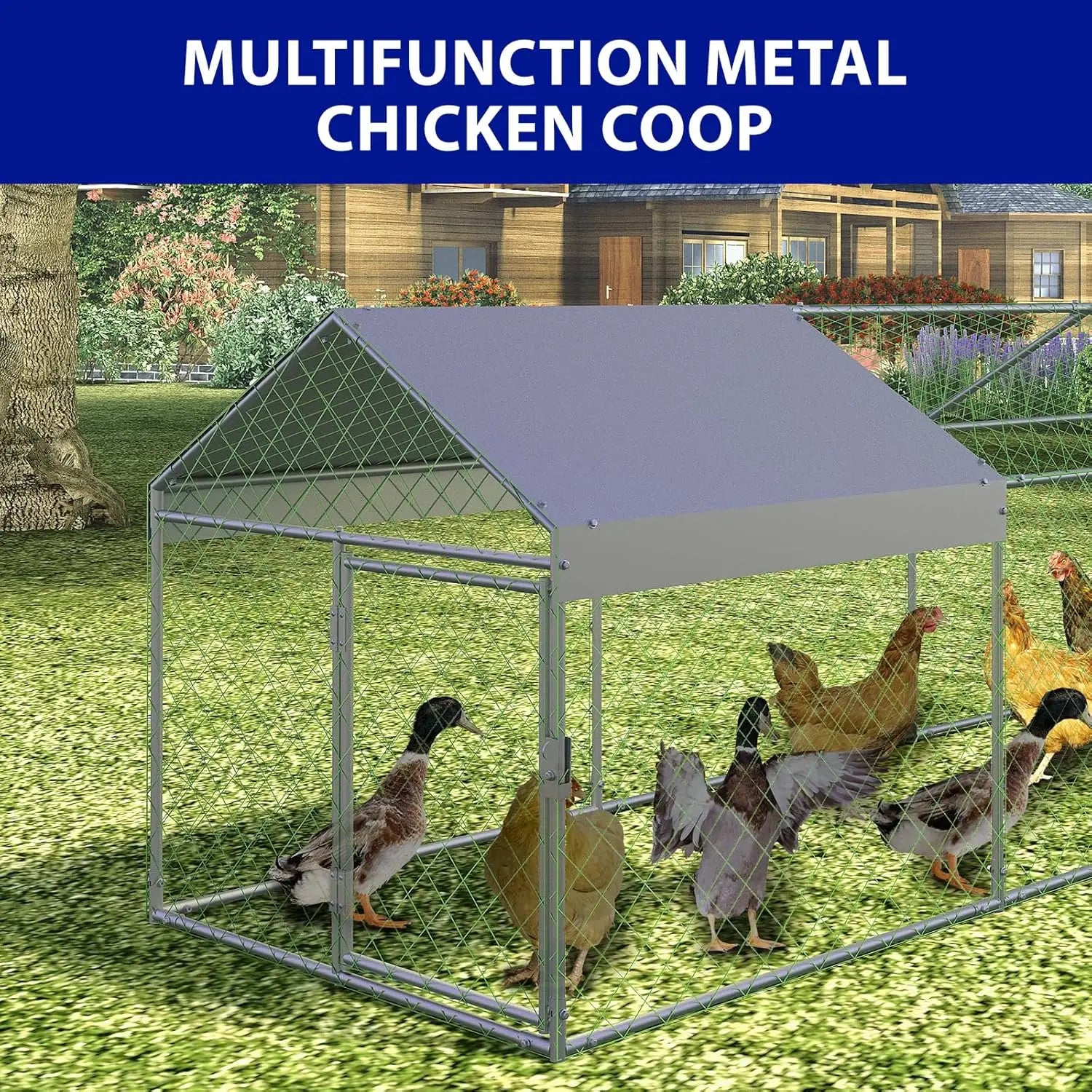 Portable Metal Chicken Coop 120x40x40in Chicken Run For Yard With Anti-UV Waterproof Cover, Poultry Cage For Ducks Rabbits - Louie's Joint 