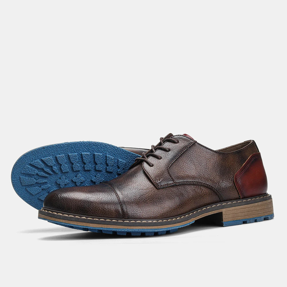 Retro Men Casual leather shoes Cap Toe Oxford Men Derby Shoes Fashion Men Leather Shoes
