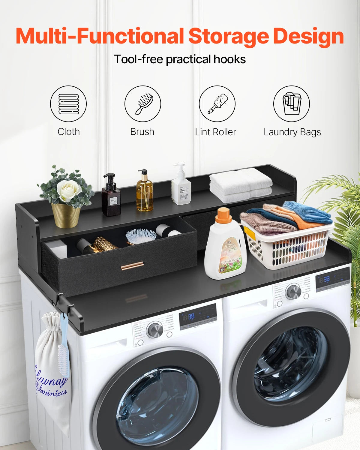 SucceBuy Washer Dryer Countertop With Drawer Shelf Organizer