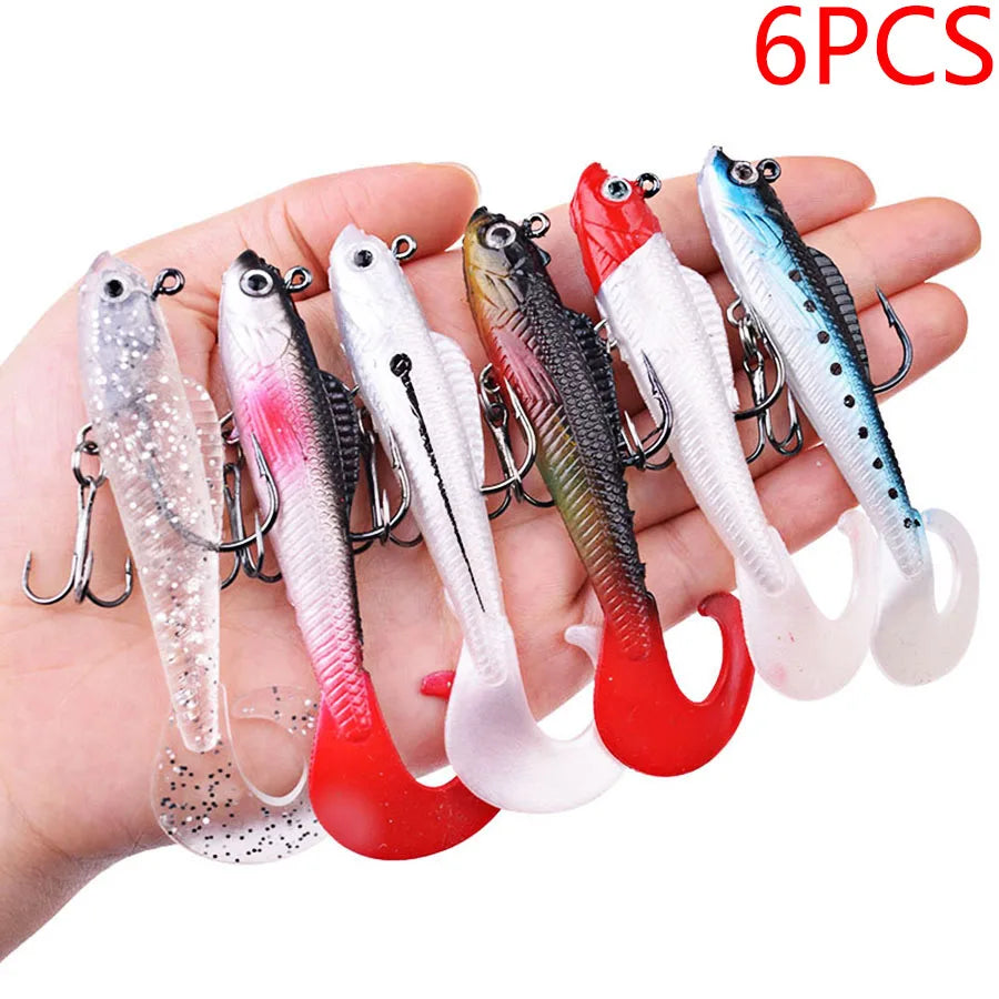 BODECIN 6Pcs Wobblers Soft Silicone Baits For Sea Bass Fishing