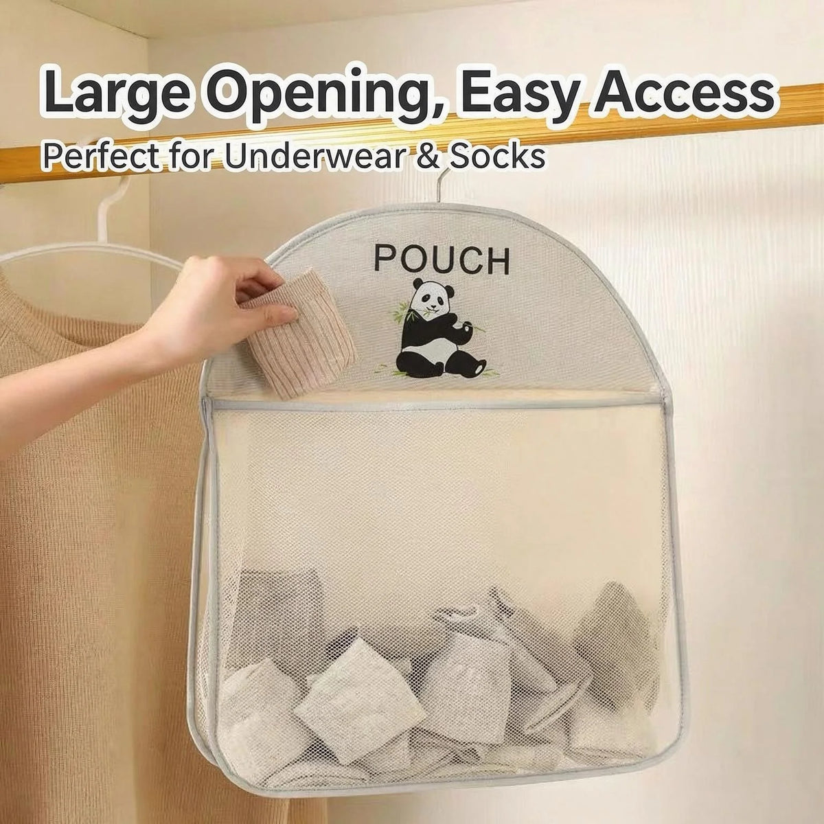 1 Pack Hanging Mesh Storage Bag Breathable Visible Pockets Space Saving Large Capacity Washable Over Door Closet Bedroom Dorm Storage For Renters Students Household Use Organizer For Socks Underwear Panties Small Personal Sun