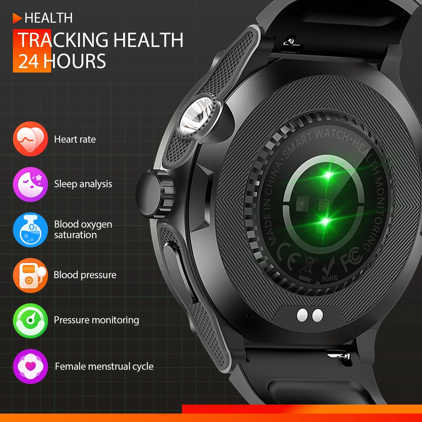 EIGIIS Smart Watch KT76 3ATM Waterproof Compass Heart Rate Bluetooth