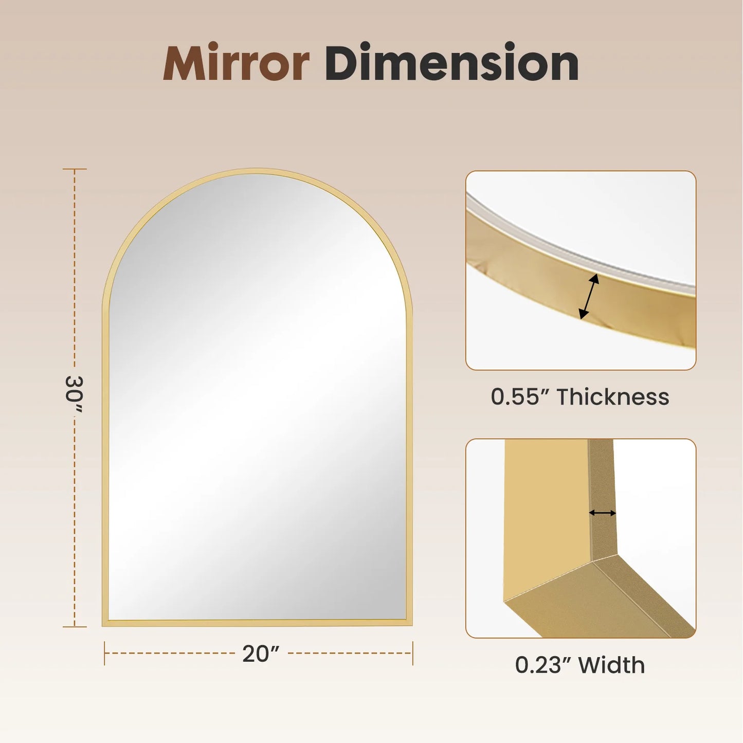 JHK Arched Metal Framed Bathroom Mirror For Wall Decor