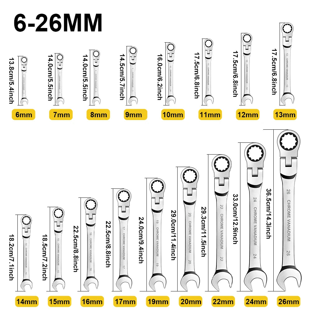 WOZOBUY Flex-Head Ratchet Wrench Set 72 Teeth Cr-V Steel