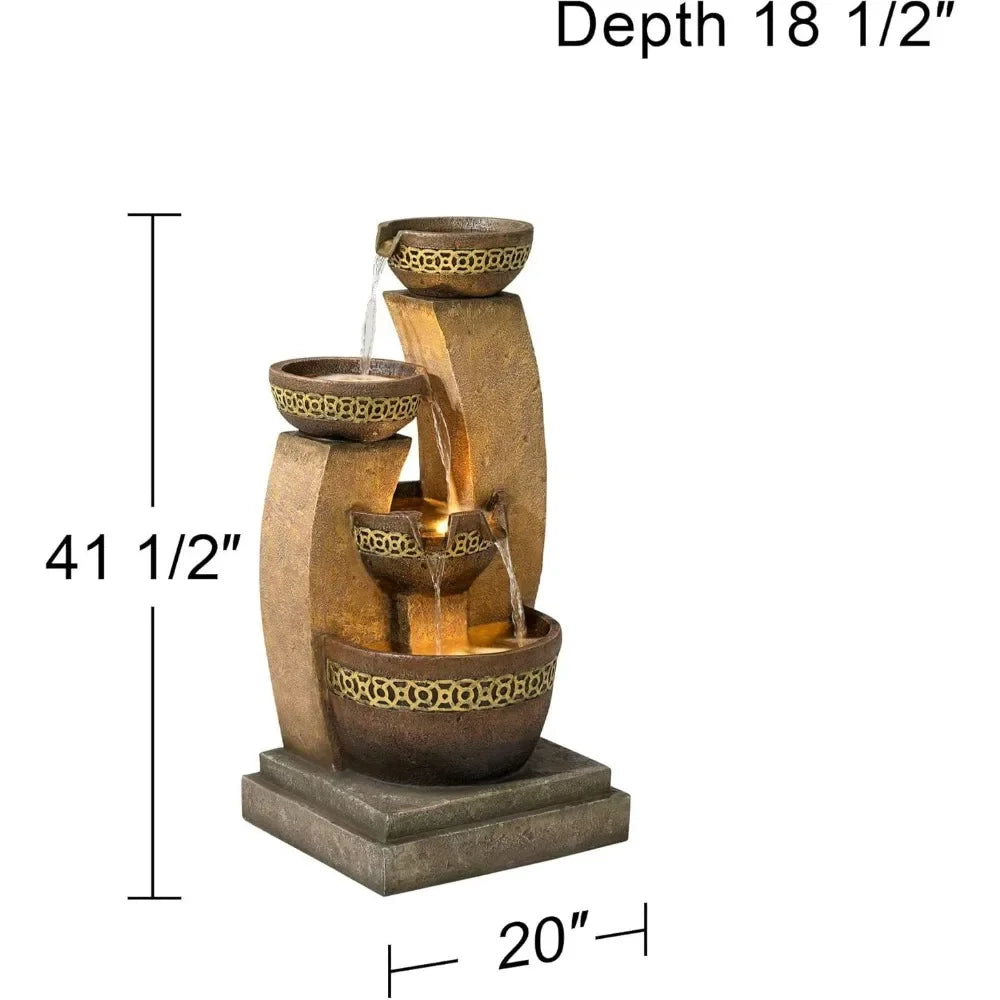 Outdoor Resin Cascading Floor Fountain With LED Lights