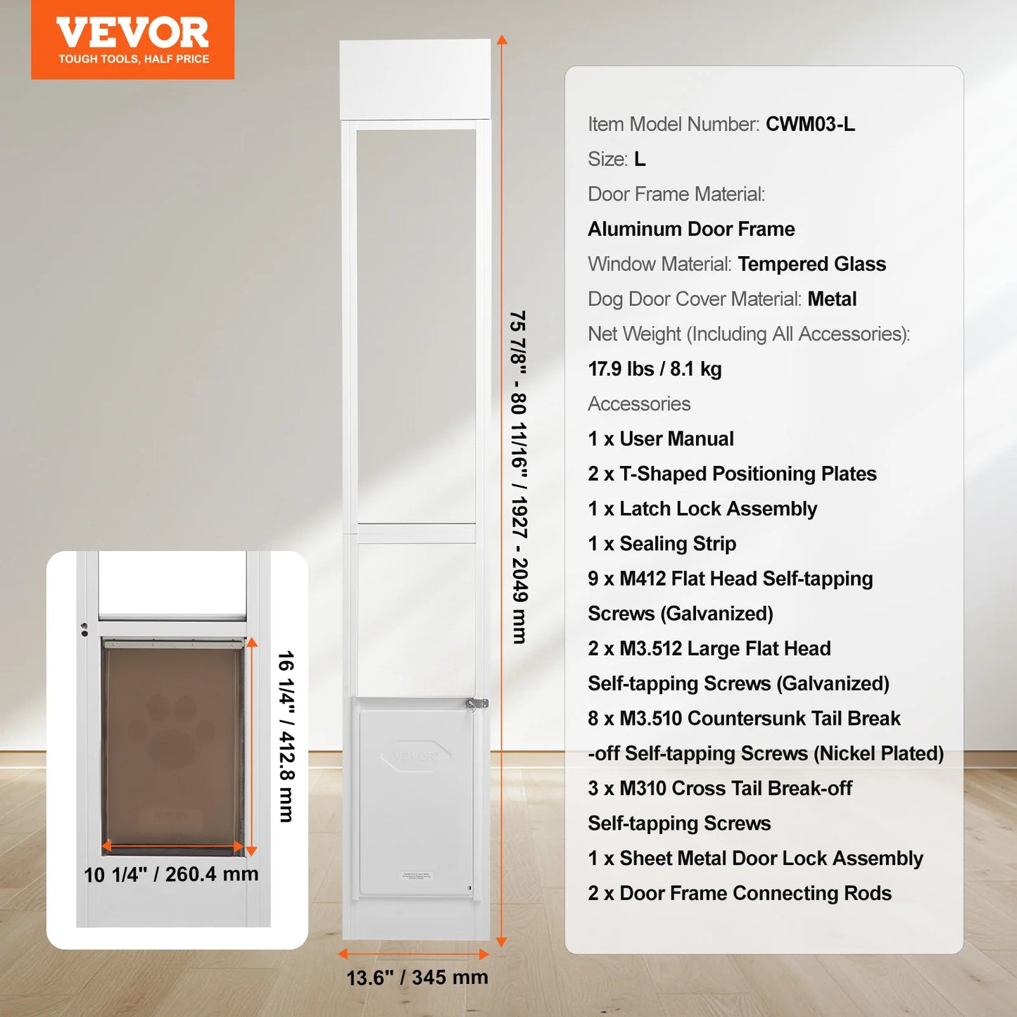 Dog Door Sliding Glass With Adjustable Height Aluminum Frame Tempered Glass