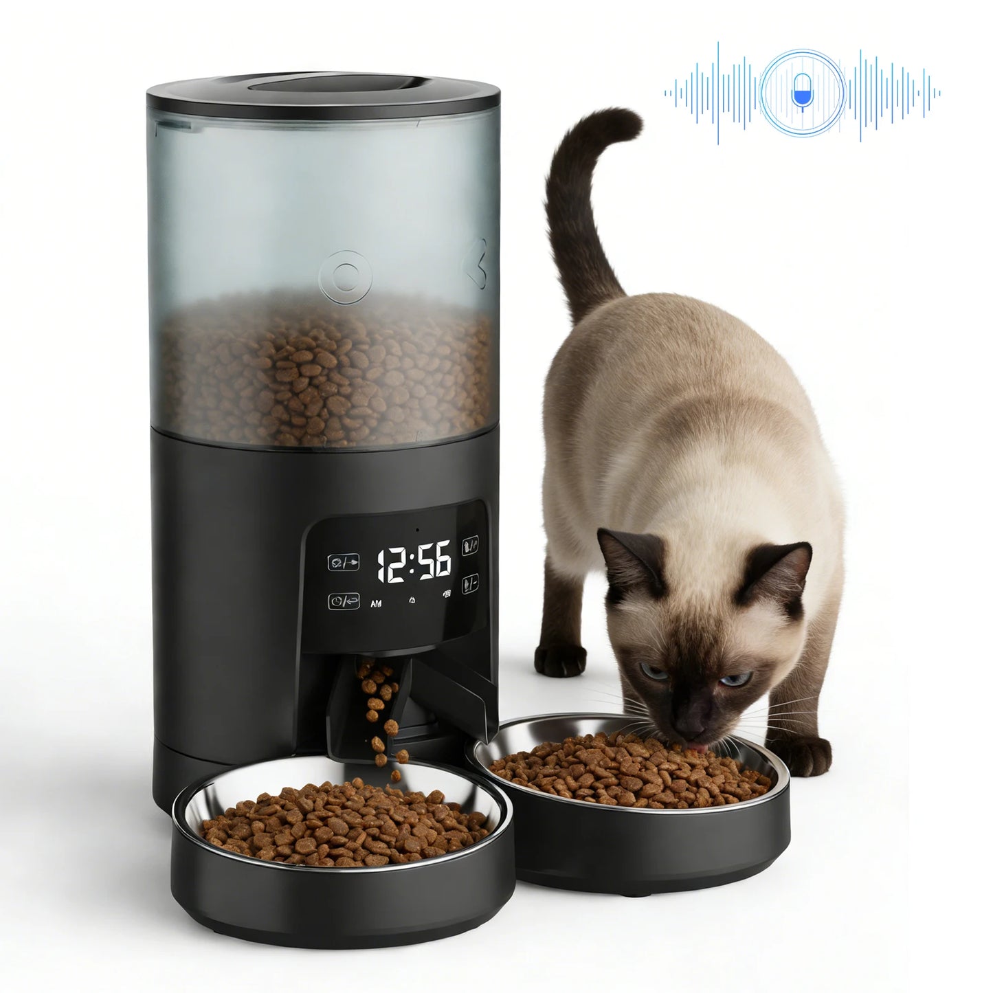 JHK 6L Automatic Cat Feeder with 2 Stainless Bowls Timed Cat Food Dispenser Dual Power Supply Dual Pet Feeder for Cat and Dog - Louie's Joint 