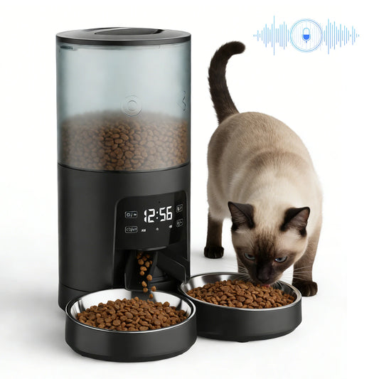 JHK 6L Automatic Cat Feeder with 2 Stainless Bowls Timed Cat Food Dispenser Dual Power Supply Dual Pet Feeder for Cat and Dog - Louie's Joint 