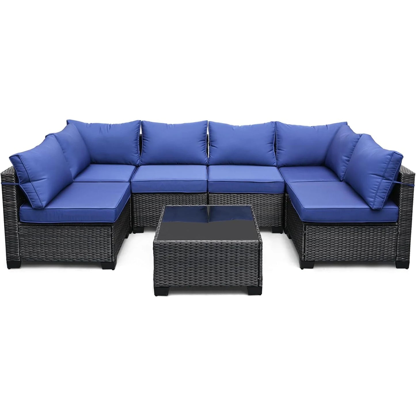 7-Piece Modular Outdoor Furniture Set, PE Rattan Wicker Sectional Modular Conversation Sofa Set, Perfect For Garden Balcony - Louie's Joint 