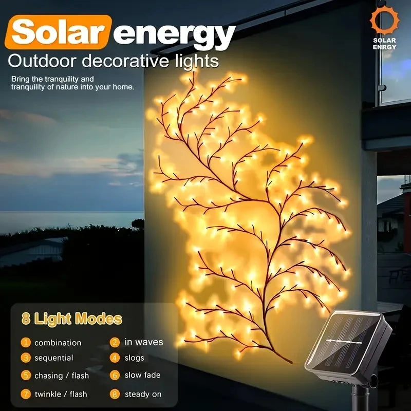 A-Convey Solar Willow Vine Light 72 96 LED 8 Modes Waterproof