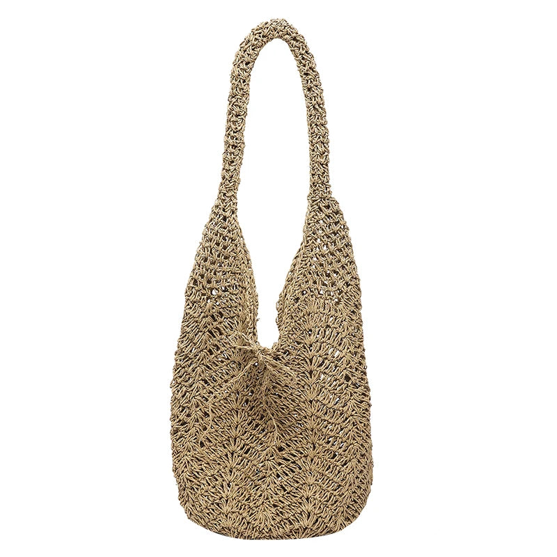 Women Straw Woven Shoulder Bag Handwoven Beach Tote Purse