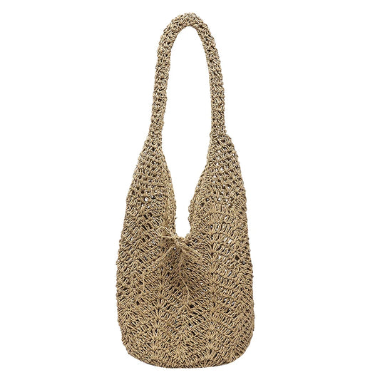 Women Straw Woven Shoulder Bag Handwoven Beach Tote Purse