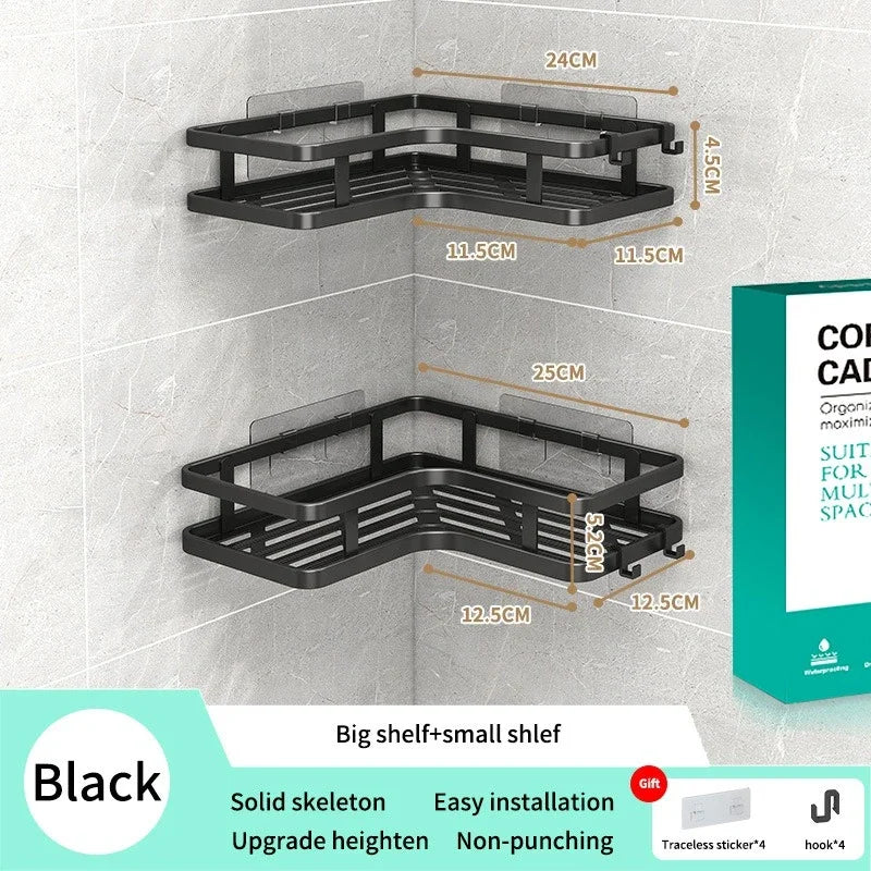 Stainless Steel Corner Shelf Dual Layer No Drilling Wall Mounted Organizer