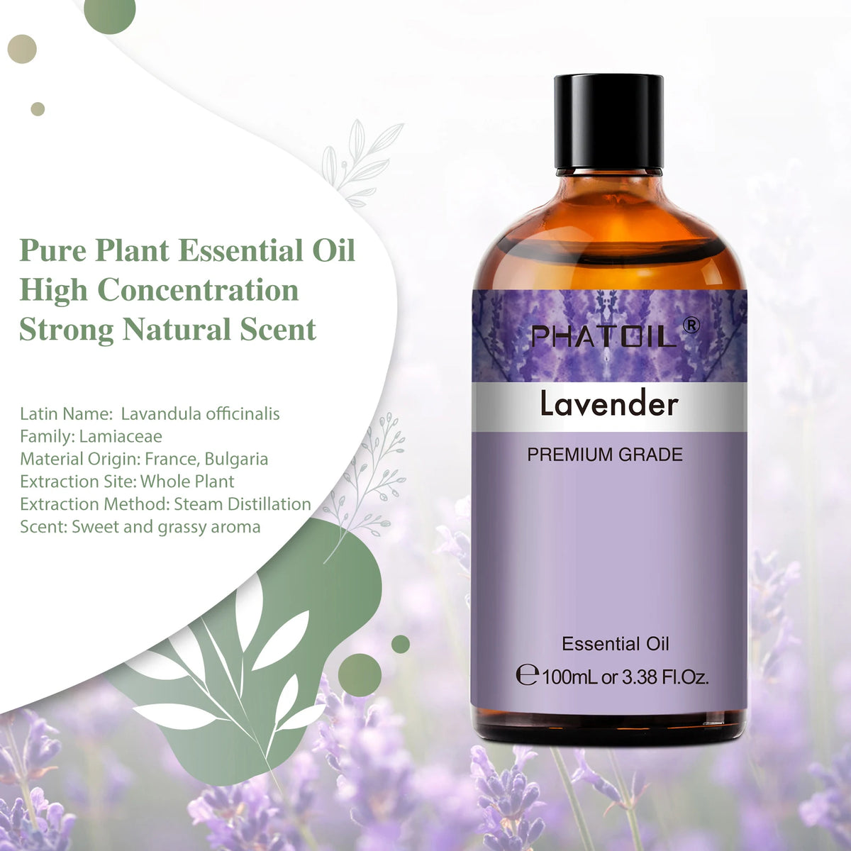 PHATOIL 100ml Pure Natural Essential Oils For Diffuser Candle Making Lavender Jasmine Vanilla Eucalyptus Aroma Essential Oil