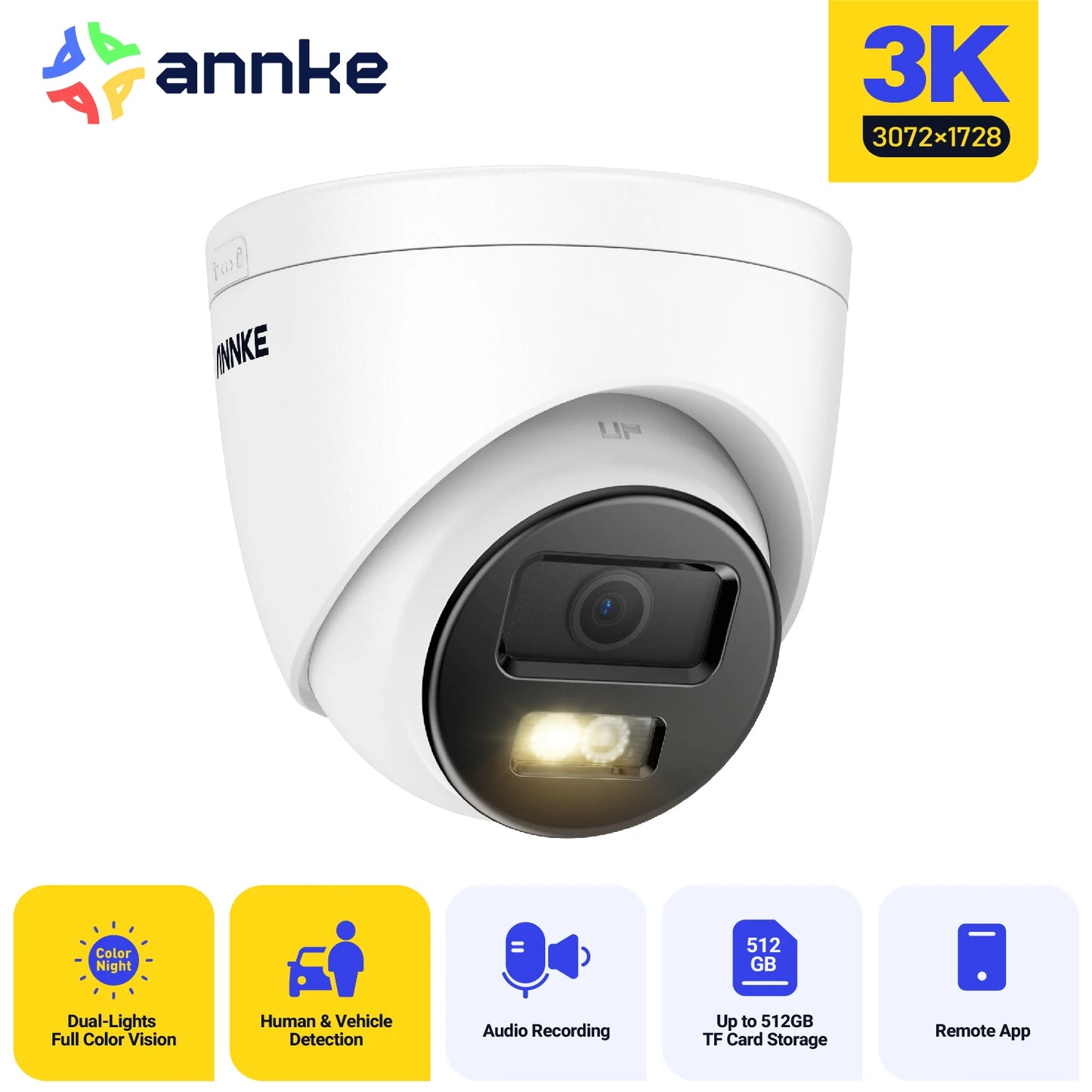 ANNKE 12MP 3K Outdoor Smart Dual Light PoE Security Camera Color IR Night Vision Built-in Microphone IP67 Smart Home H.265+ - Louie's Joint 