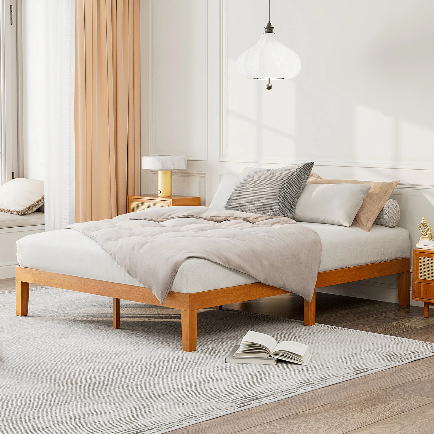 JHK All Size Solid Wood Bed Frame with Sturdy Wood Slat Support No Box Spring Needed Easy Assembly Eco-Friendly For Living Room - Louie's Joint 
