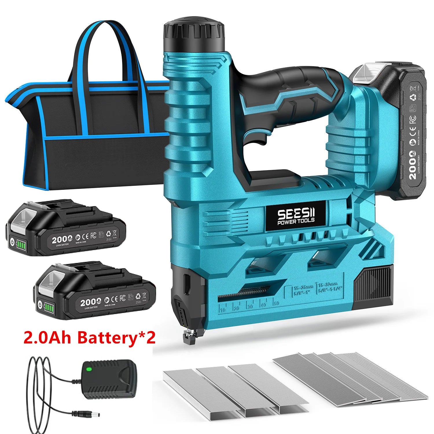 SEESII 18 Gauge Cordless Brad Nail Gun 1000 Brad Nails Cordless Stapler Framing Nailer Furniture Power Tool With 2pcs Battery - Louie's Joint 