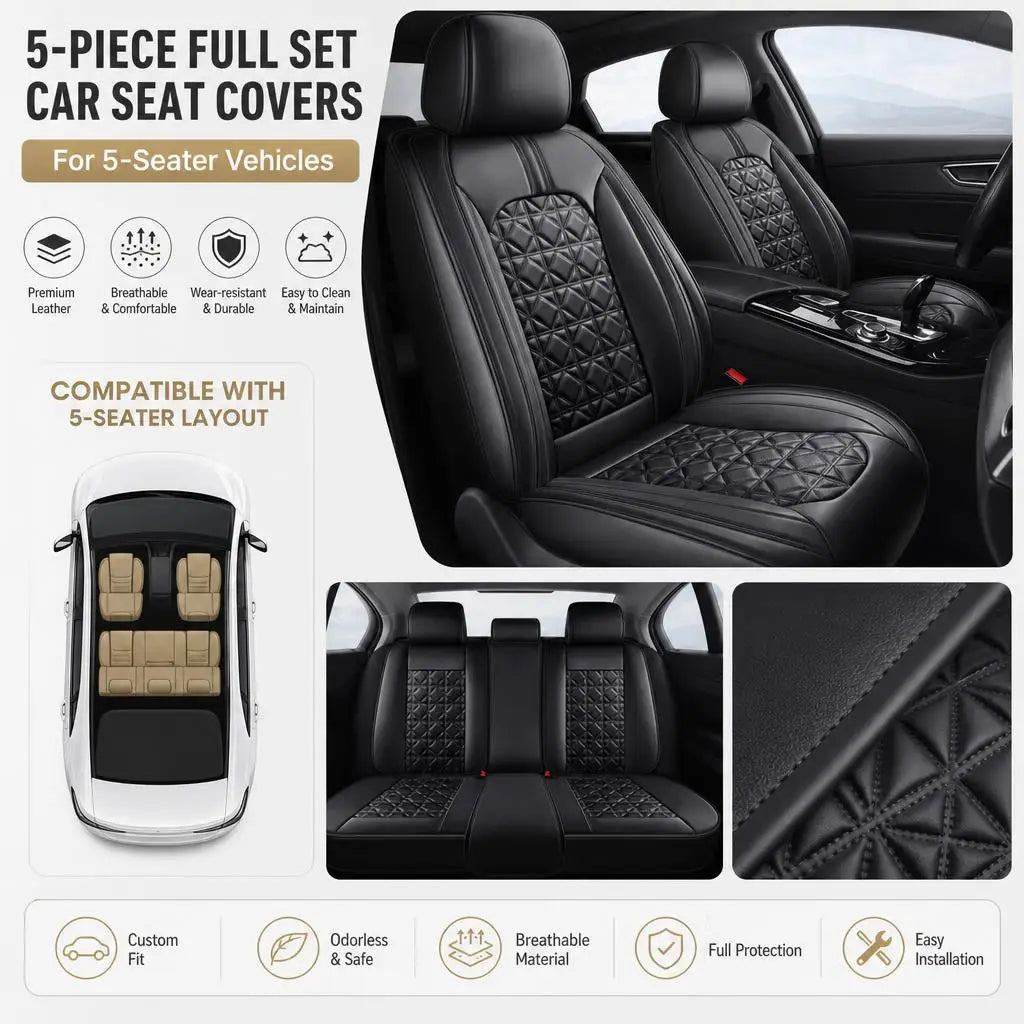 Premium Interior Car Seat Cover Set For Chevrolet 5 Seat PU Leather Front Rear Cushion Protector Full Coverage Accessories