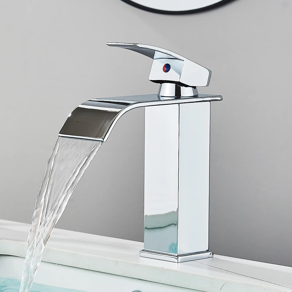 Rozin Brass Basin Faucet Deck Mounted Single Lever Waterfall Tap