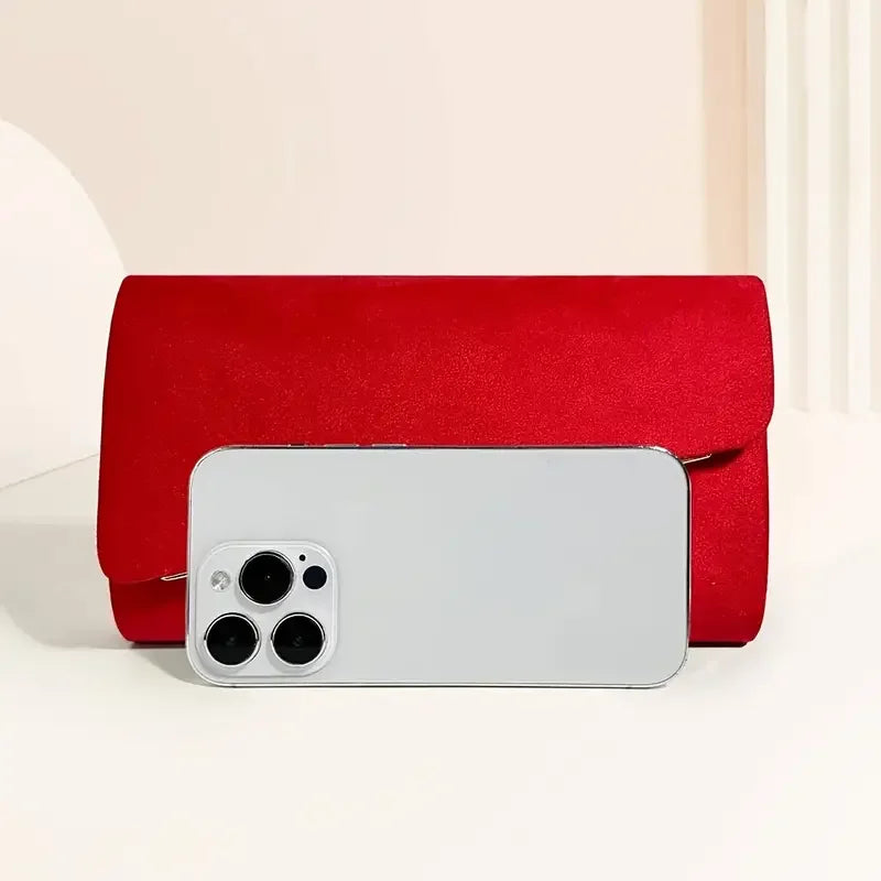 Red Glitter Evening Clutch Bag for Women, Envelope Formal Party Purse with Metal Trim, Elegant Handbag for Wedding Prom Banquet Dinner Occasions