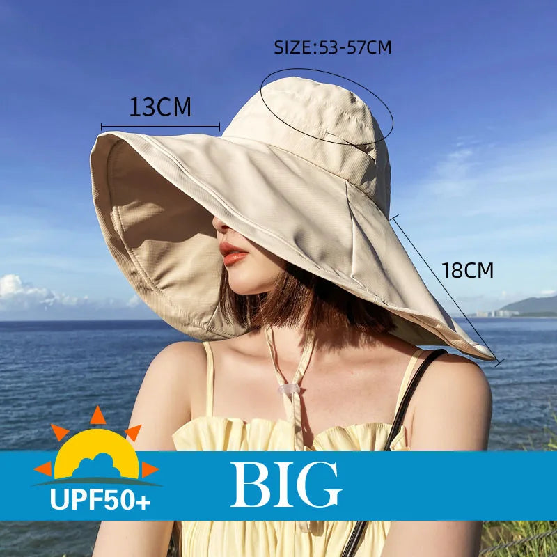 Wide Brim UPF 50+ Sun Hat Women Anti-UV Protection Hiking Fisherman Cap Fold Summer Solid Beach Hat 2023 Double sided Sun hat - Louie's Joint 