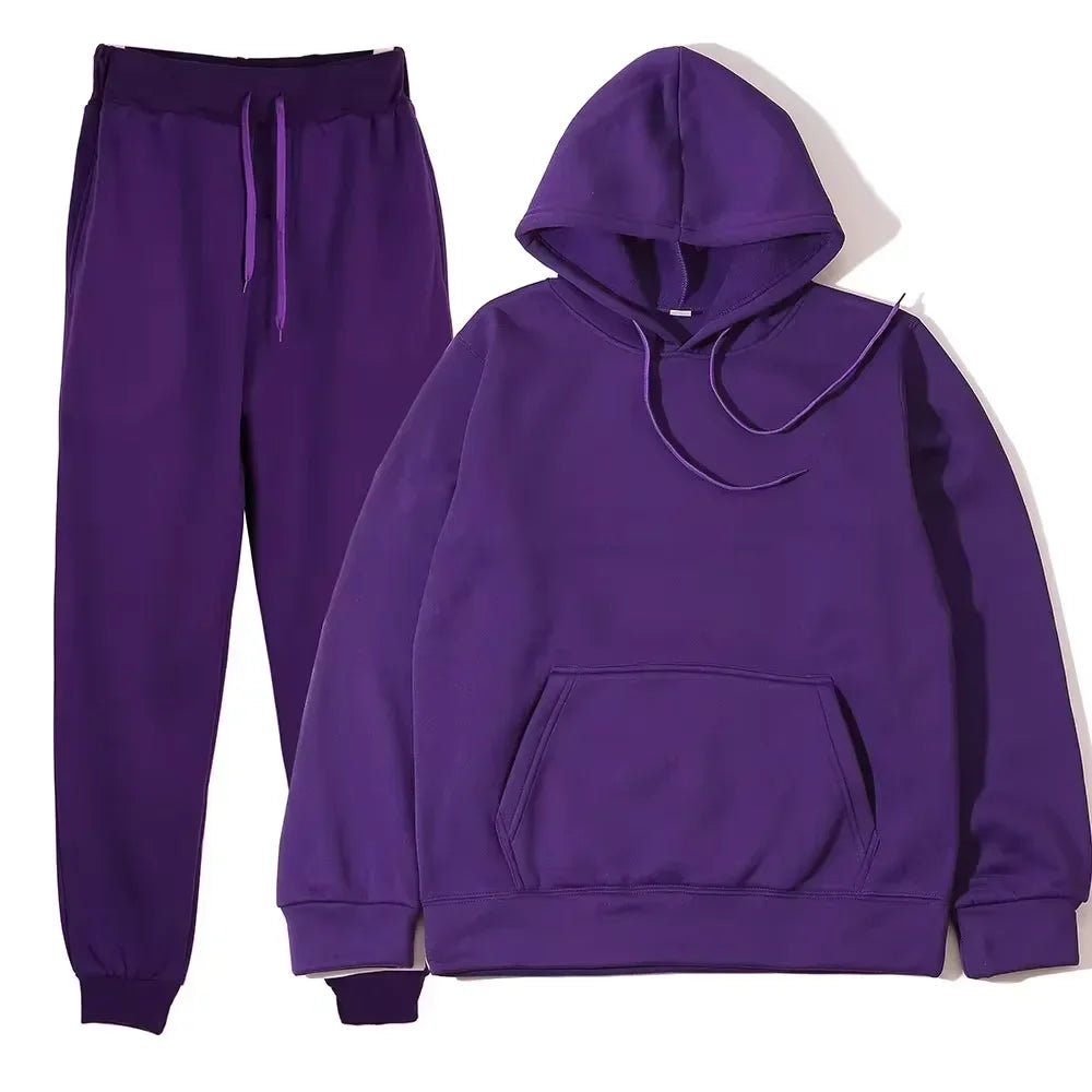 Winter Women Tracksuit Two Piece Set With Hooded Sweatshirt