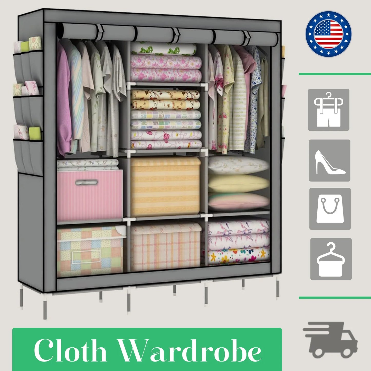 Closet Wardrobe Organizer Storage Rack Portable Clothes Shoe Clothing Shelf Dustproof Non-woven Fabric Quick and Easy to Assembl - Louie's Joint 