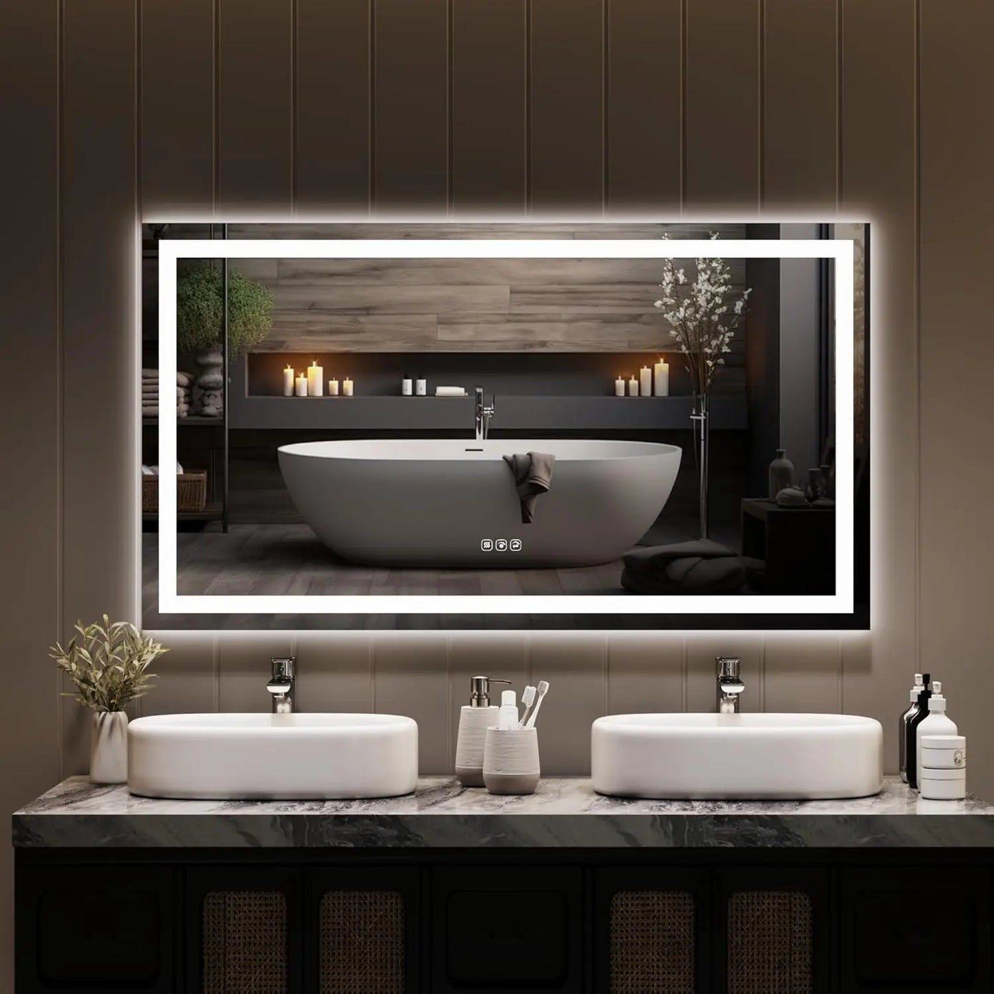 TWISTER.CK LED Bathroom Mirror With Memory Stepless Dimmable Front And Backlit