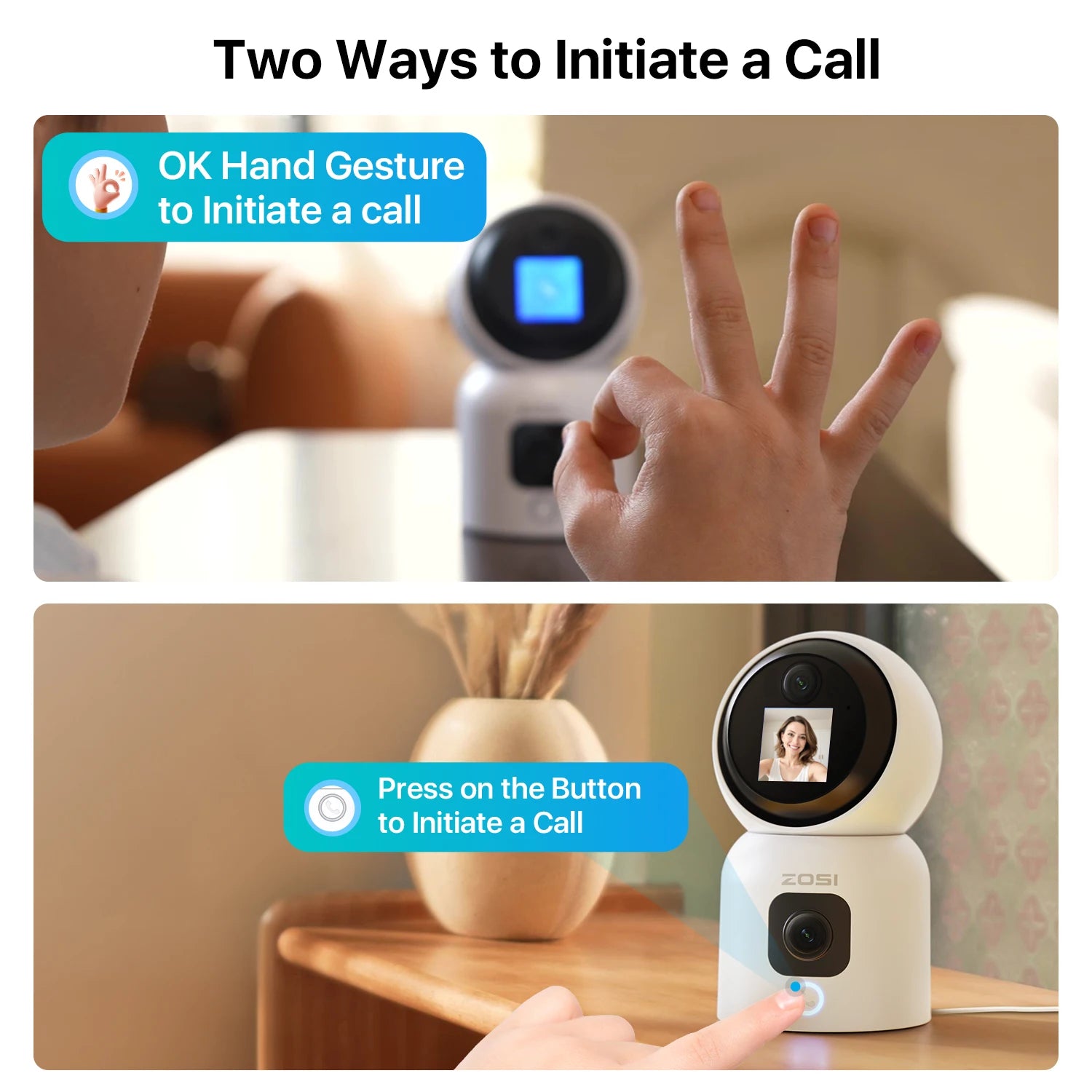 ZOSI 360° Smart Home Security Camera PTZ Auto Tracking Baby Monitor AI Panoramic HD Night Vision Indoor WiFi Surveillance Camera - Louie's Joint 