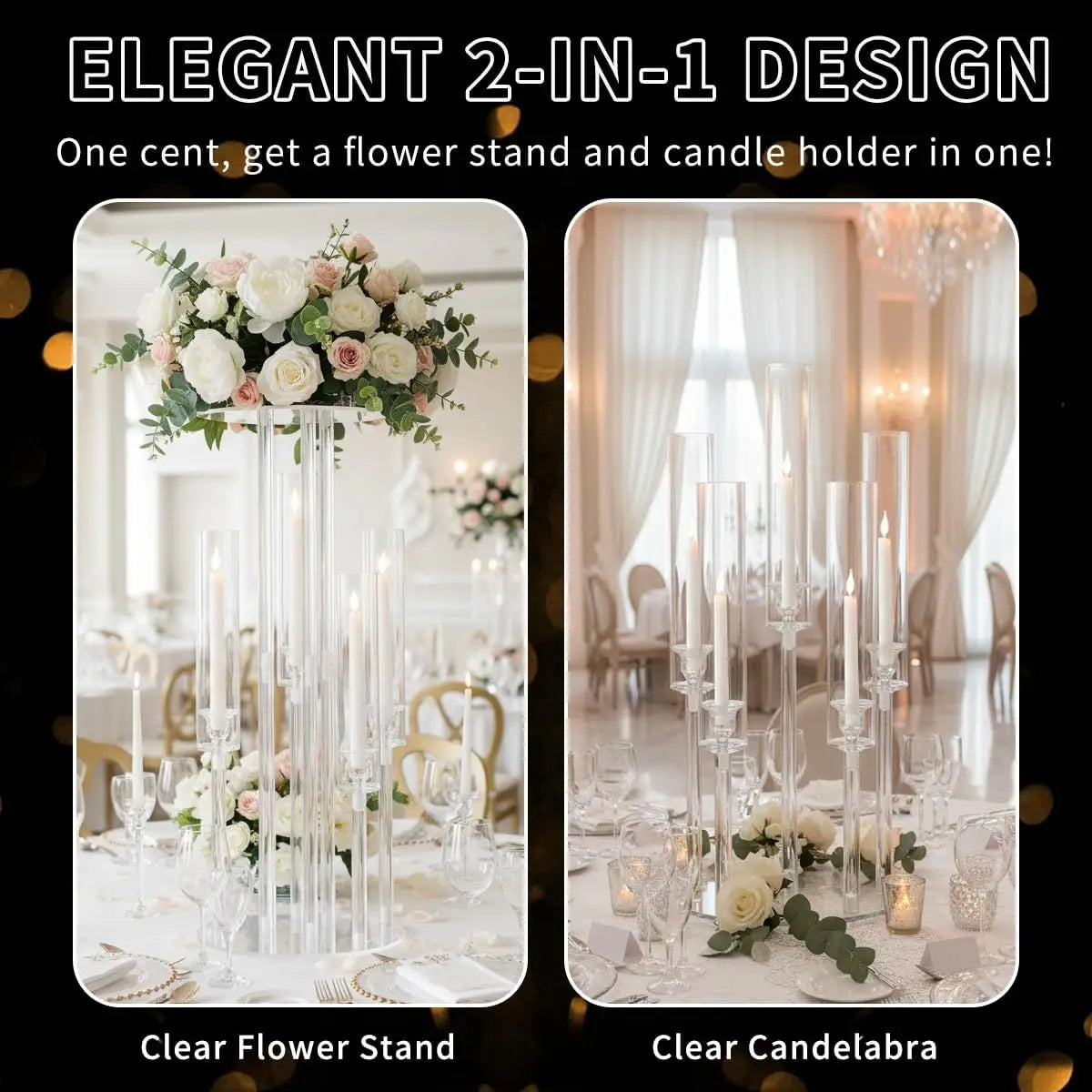 4PCS 5 Arm Candelabra,Clear Centerpiece for Table,Acrylic Centerpiece Stand for Wedding Reception,Candle Holder for Room Decor - Louie's Joint 